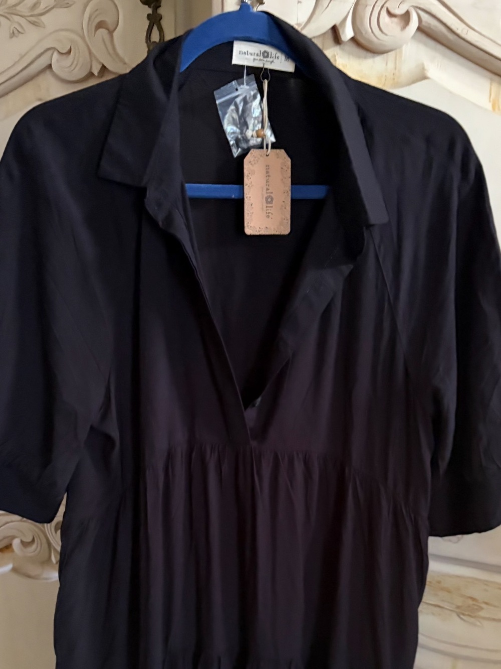 NEW NATURAL LIFE Black Collared Tiered Dress - Picture 5 of 8